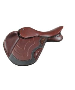 Continental Seat Brown with Black Facings; Cross Country Padded Flaps with Calf Block in Nutmeg and Embossed Leather Inserts and Black Wear Strip.