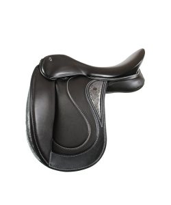 Deep Seat and Dressage Moveable Block Flaps with Embossed Leather Insert and Blocks in Black with White Stitching and Wear Strip.